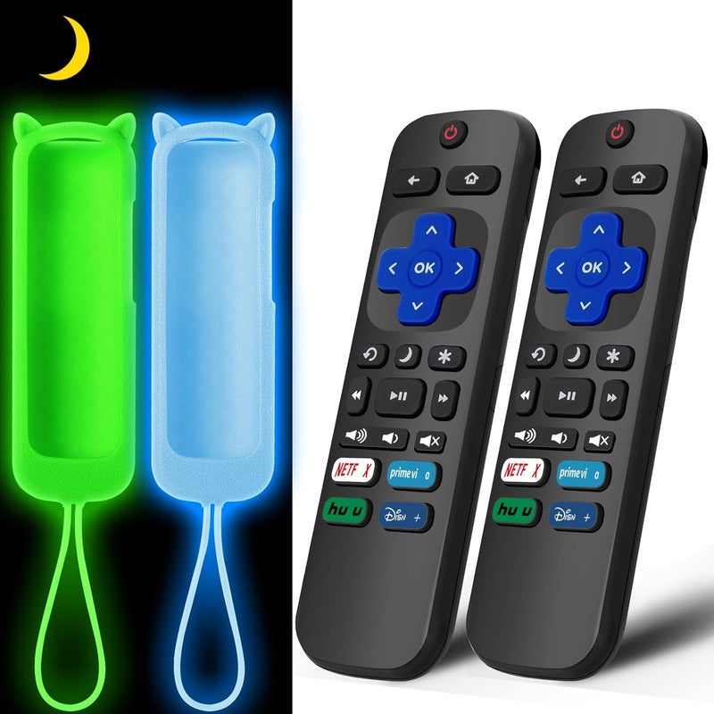 OneBom (Pack of 2) Replacement Remote for Roku TV with Soft Protective Silicone Cover(Glow in The Dark), Universal Remote for TCL/Hisense/Onn/Sharp/Element/Philips Roku Smart TV - Image 1